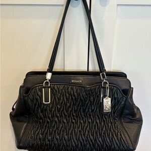 Coach Madison Kimberly Black Gathered Twist Leather Shoulder Bag
